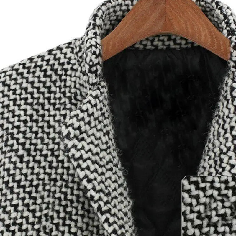 Women's Tailored Houndstooth Winter Coat with Button Closure