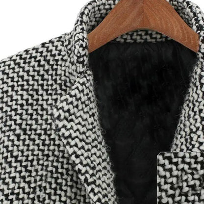 Women's Tailored Houndstooth Winter Coat with Button Closure