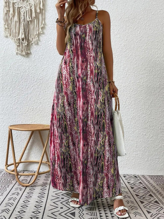 Women's Sleeveless Maxi Dress with Abstract Print