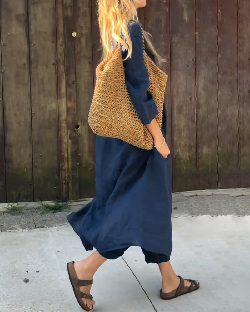 Women's Oversized Two-Piece Lounge Set with Longline Top and Cropped Pants