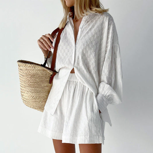 Women's Button-Up Shirt and Shorts Set