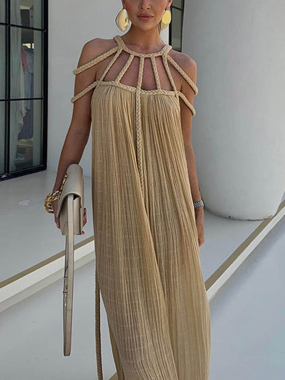 Women's Draped Maxi Dress with Braided Strap Detailing