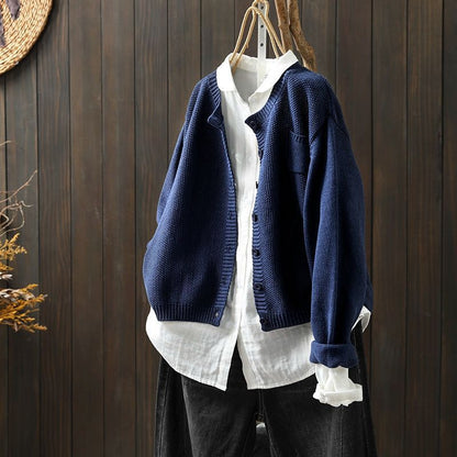 Women's Oversized Knit Cardigan with Pocket and Button Front