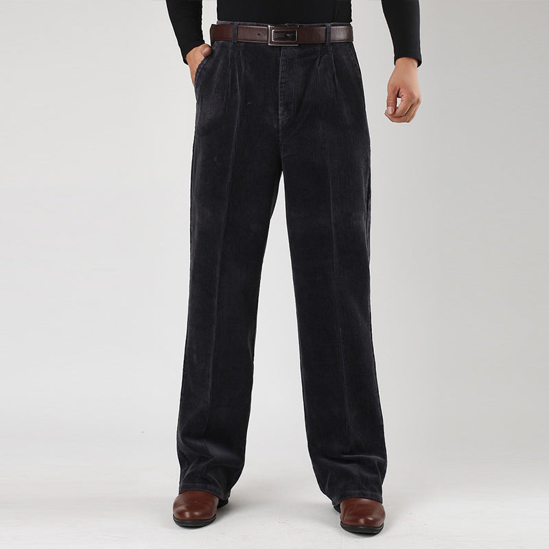 Men's Corduroy Trousers Wide Leg Classic Fit with Pleats and Belt Loops