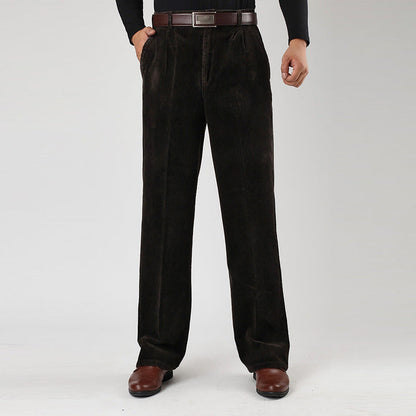 Men's Corduroy Trousers Wide Leg Classic Fit with Pleats and Belt Loops
