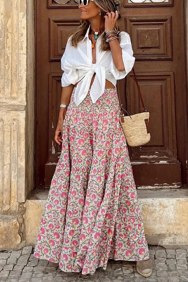 Women's Floral Print Boho Maxi Skirt