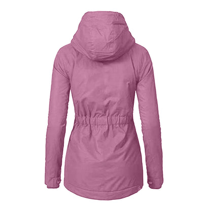 Women's Waterproof Rain Jacket with Hood and Extended Back Hem