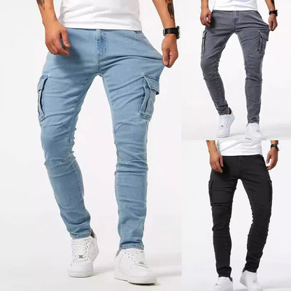 Men’s Slim-Fit Stretch Denim Trousers – Classic British Style Work Pants for All Seasons