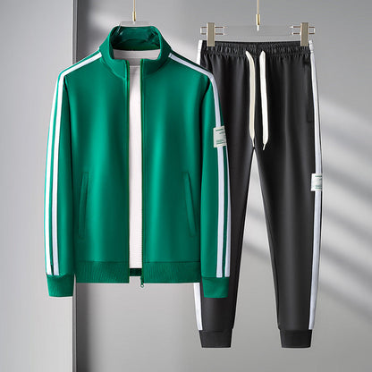 Men's Zip Up Tracksuit Two-piece with Stripe Jacket and Jogger Pants Set