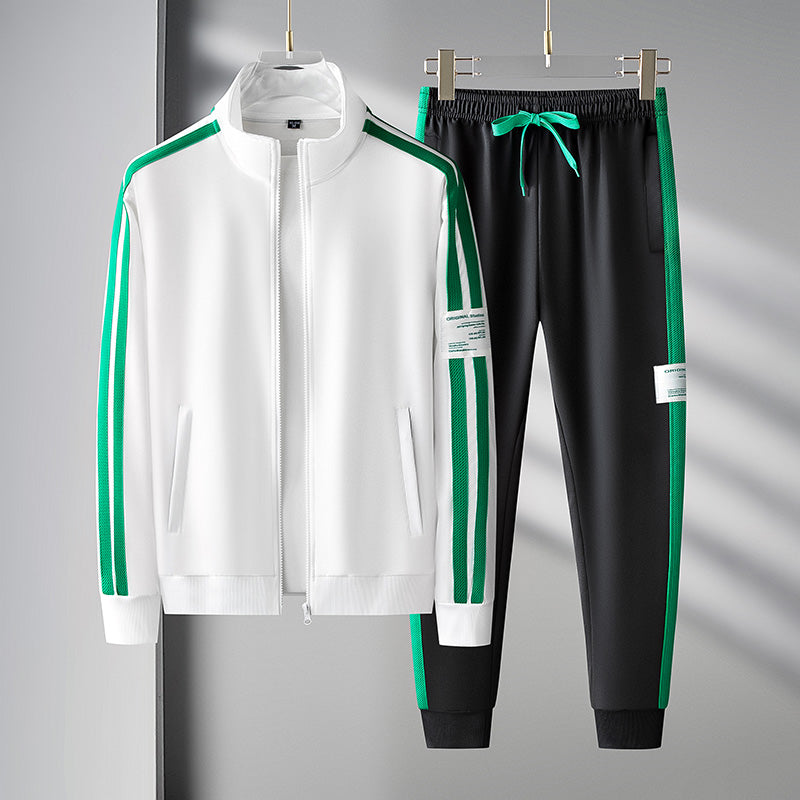 Men's Zip Up Tracksuit Two-piece with Stripe Jacket and Jogger Pants Set