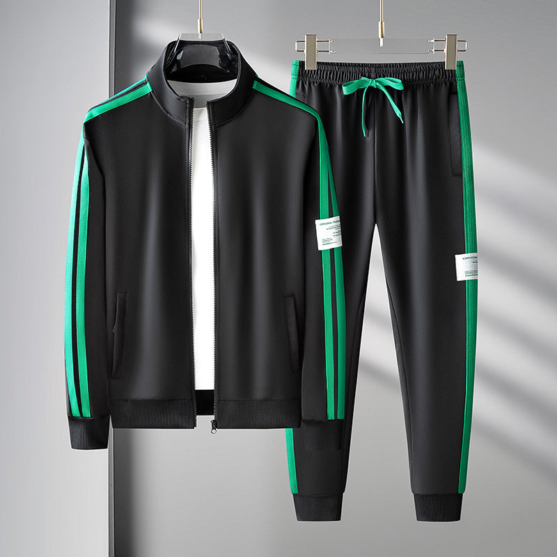 Men's Zip Up Tracksuit Two-piece with Stripe Jacket and Jogger Pants Set