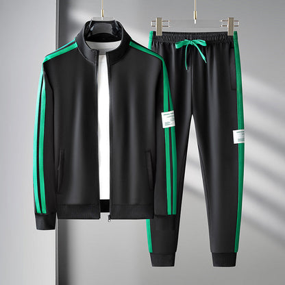 Men's Zip Up Tracksuit Two-piece with Stripe Jacket and Jogger Pants Set
