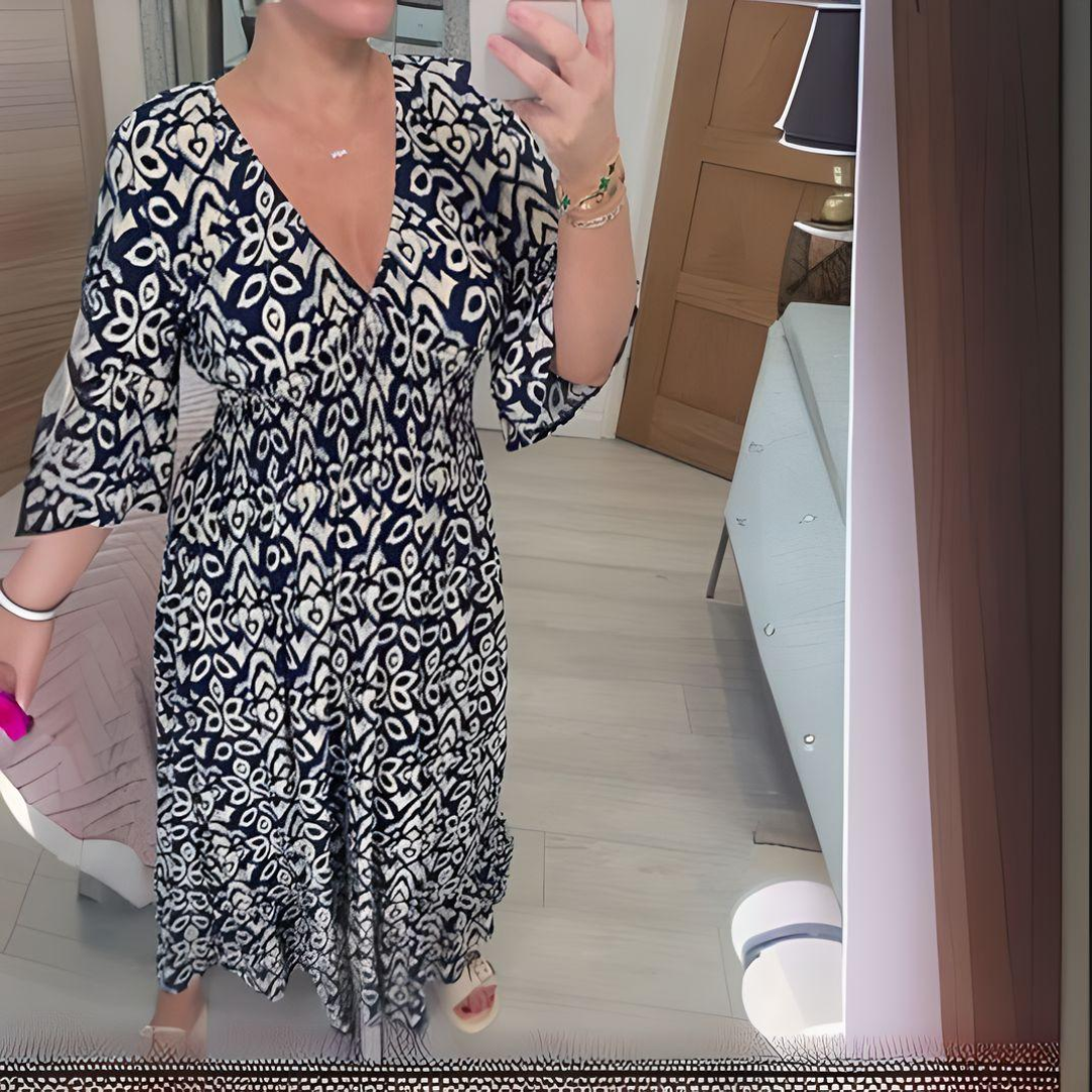 Women's V-Neck Maxi Dress with Boho Print