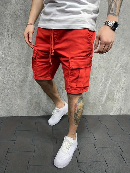 Men's Slim Cargo Shorts with Drawstring Waist and Utility Pockets