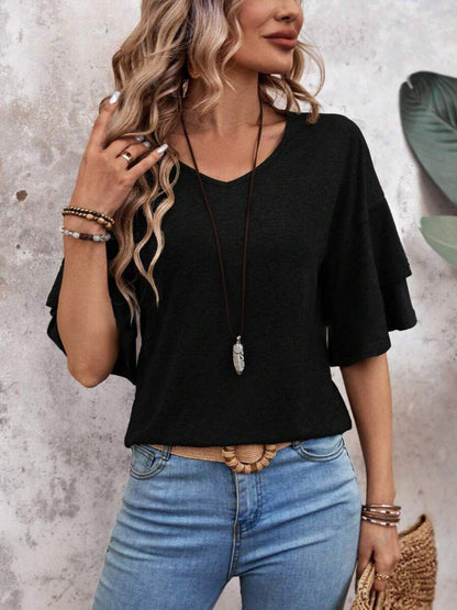 Women's Ruffle Sleeve V-Neck Blouse