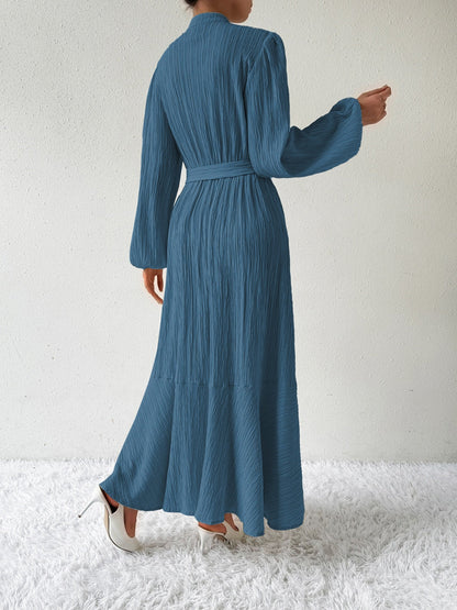 Women's Long-Sleeve Buttoned Maxi Dress with Waist Tie