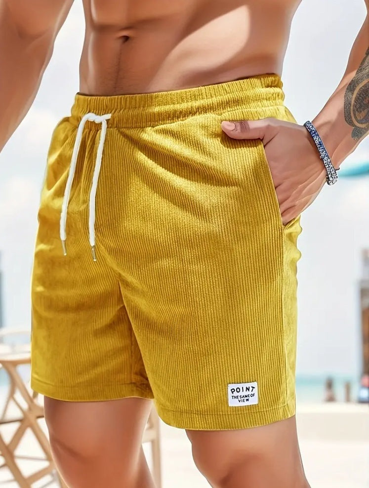 Men’s Corduroy Lace-Up Drawstring Shorts – Lightweight Summer Sports Shorts