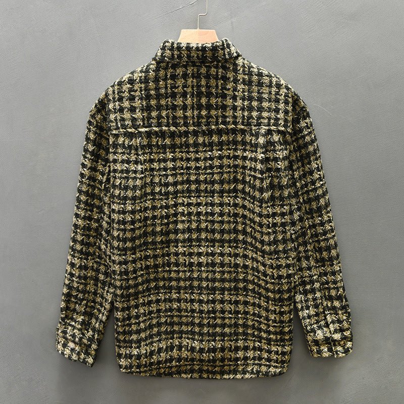 Men's Casual Long Sleeve Overshirt with Textured Check Pattern