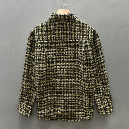 Men's Casual Long Sleeve Overshirt with Textured Check Pattern