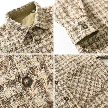 Men's Casual Long Sleeve Overshirt with Textured Check Pattern