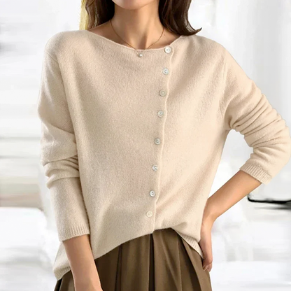 Women's Asymmetric Button Knit Cardigan with Long Sleeves