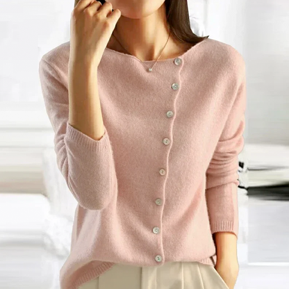 Women's Asymmetric Button Knit Cardigan with Long Sleeves