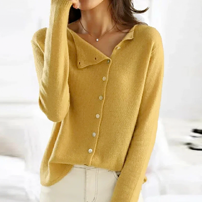 Women's Asymmetric Button Knit Cardigan with Long Sleeves