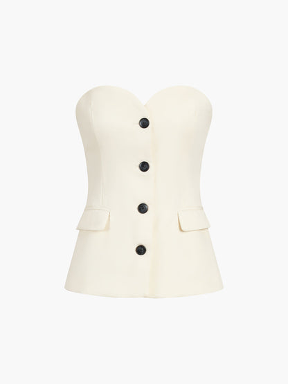 Women's Strapless Blazer Top and Tailored Pants Two-Piece Set