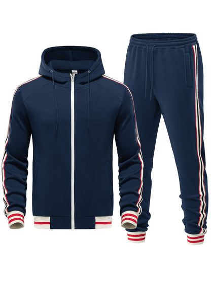 Men's Striped 2-Piece Tracksuit Set with Hoodie and Joggers
