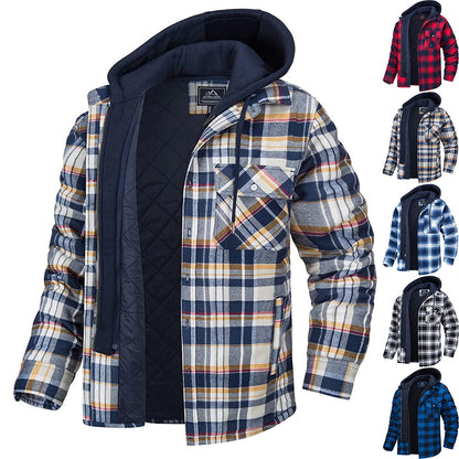 Men's Plaid Hooded Bomber Jacket with Quilted Lining
