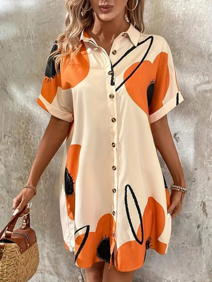 Women's Shirt Dress with Abstract Print and Button Front
