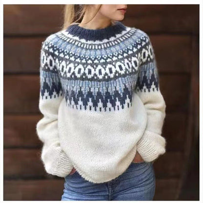Women’s Fair Isle Crewneck Jumper with Cozy Relaxed Fit