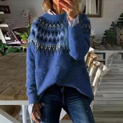 Women’s Fair Isle Crewneck Jumper with Cozy Relaxed Fit