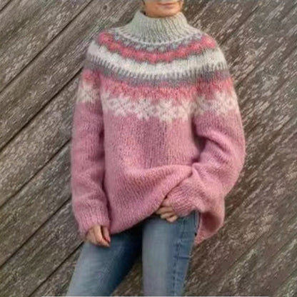 Women’s Fair Isle Crewneck Jumper with Cozy Relaxed Fit