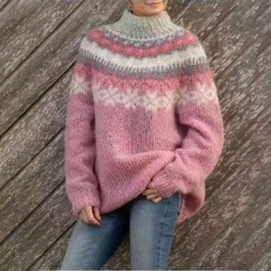 Women’s Fair Isle Crewneck Jumper with Cozy Relaxed Fit