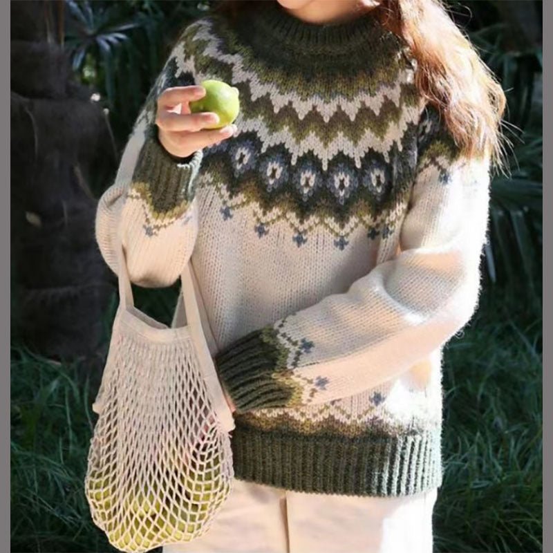 Women’s Fair Isle Crewneck Jumper with Cozy Relaxed Fit