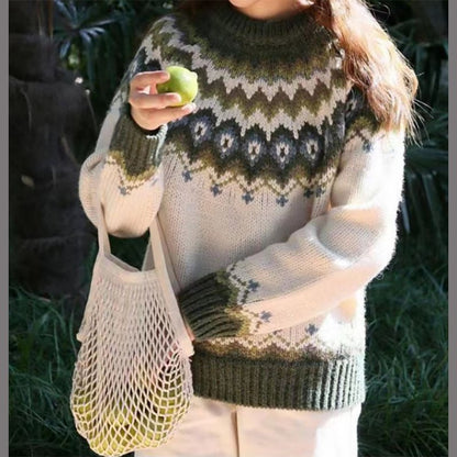 Women’s Fair Isle Crewneck Jumper with Cozy Relaxed Fit