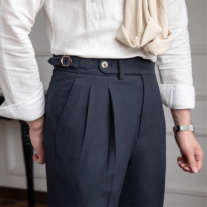 Men's High Waisted Work Trousers Pleated Ankle Length Classic Fit