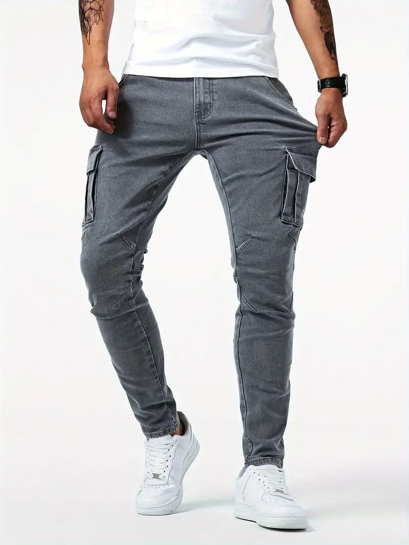 Men’s Slim-Fit Stretch Denim Trousers – Classic British Style Work Pants for All Seasons