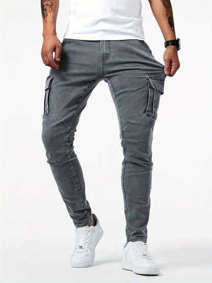 Men’s Slim-Fit Stretch Denim Trousers – Classic British Style Work Pants for All Seasons