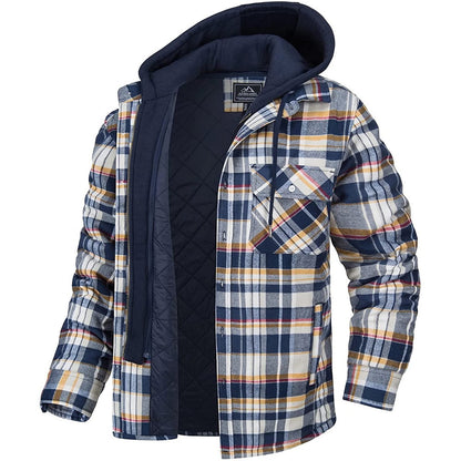 Men's Plaid Hooded Bomber Jacket with Quilted Lining