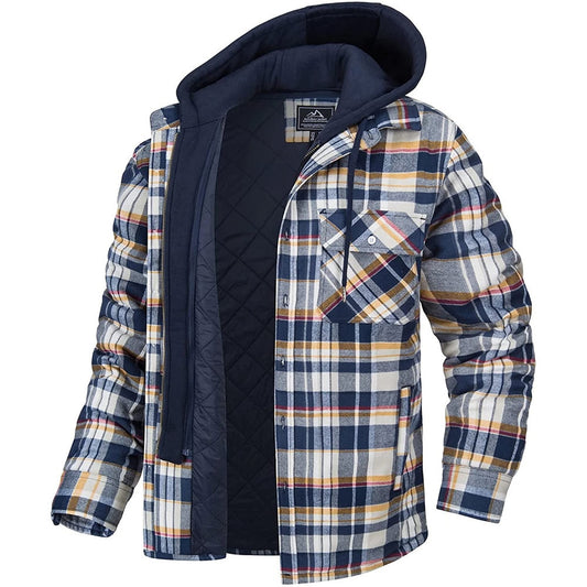 Men's Plaid Hooded Bomber Jacket with Quilted Lining