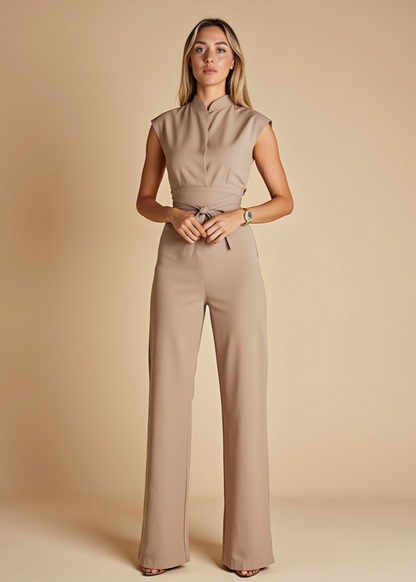 Women's Sleeveless Two-Piece Pants Set with Tie Waist Detail