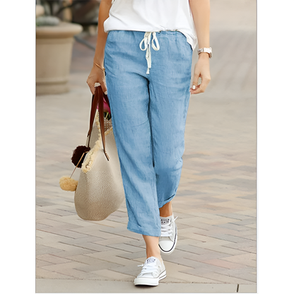 Women's Relaxed Fit Casual Trousers with Drawstring Waistband
