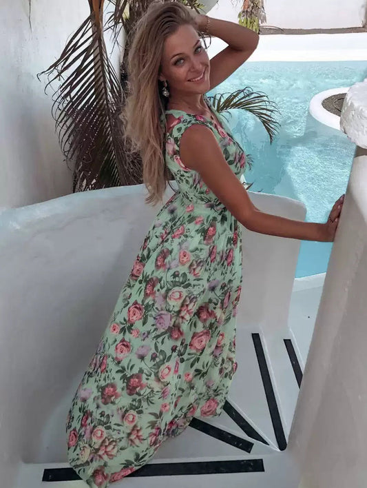 Women's Summer Maxi Dress with Floral Print