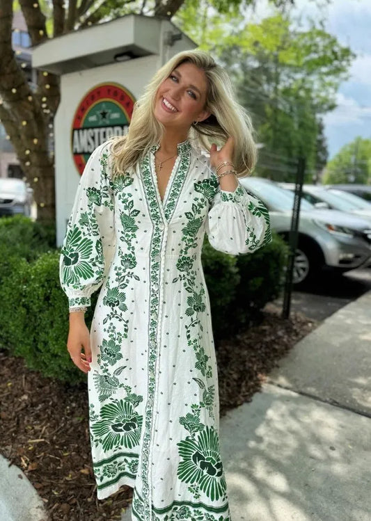 Women's Long Sleeve Printed Maxi Dress