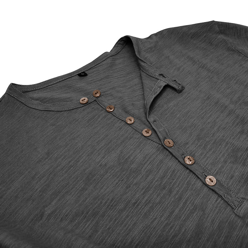 Men's Casual Long Sleeve Henley Shirt with Button Front Placket