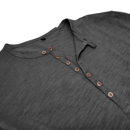 Men's Casual Long Sleeve Henley Shirt with Button Front Placket