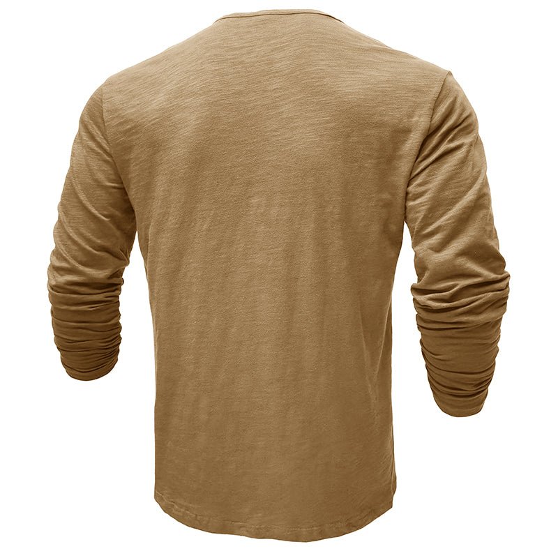 Men's Casual Long Sleeve Henley Shirt with Button Front Placket