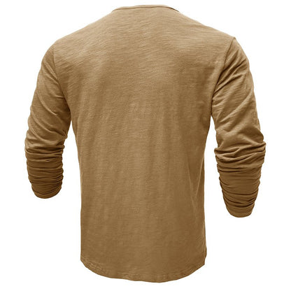 Men's Casual Long Sleeve Henley Shirt with Button Front Placket